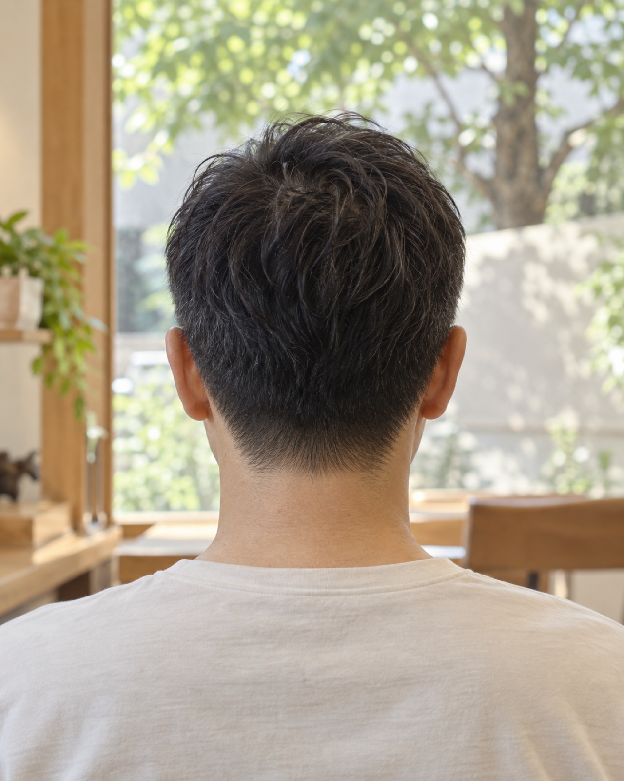 えりあしをすっきりさせた男性のショート